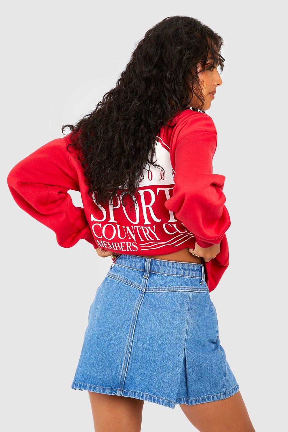 Denim mini skirt boohoo sales